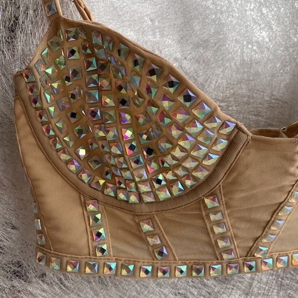 NEW! FOR LOVE AND LEMONS CRYSTAL RHINESTONE BRALETTE XS - Picture 4 of 10